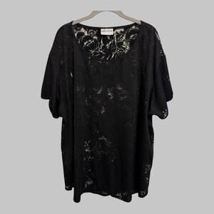 Ava & Viv Semi Sheer Oversized Short Sleeve Black Top Size 3XL Whimsigoth Witchy